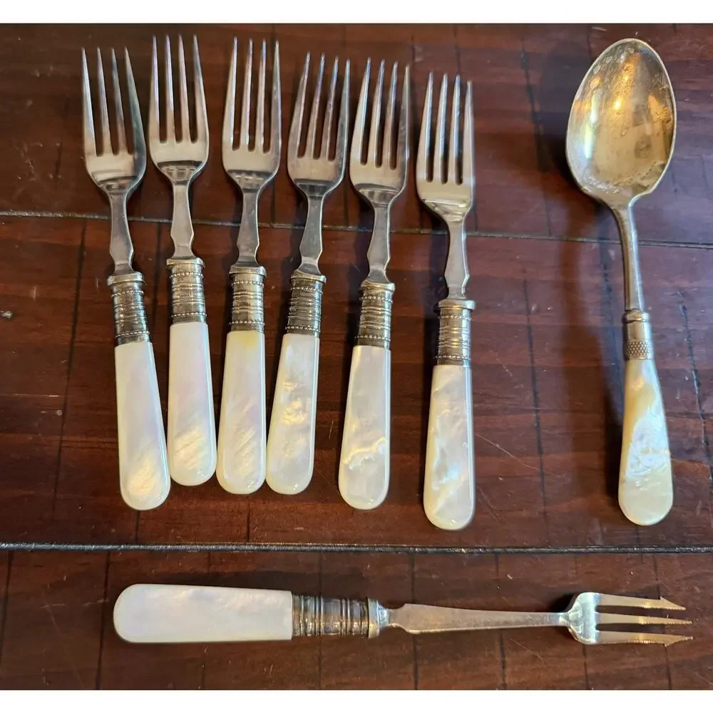 Antique Mother of Pearl Silverware Victorian Period Set of 12 Pieces